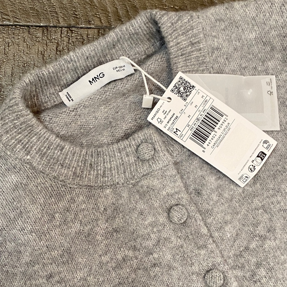 Mango Gray Ruffle-Hem Button Front Sweater Cardigan Size M - Picture 2 of 3